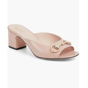 Gucci Lady Horsebit Leather Slide Sandals Mules Heels Shoes Light Pink Eu 37.5